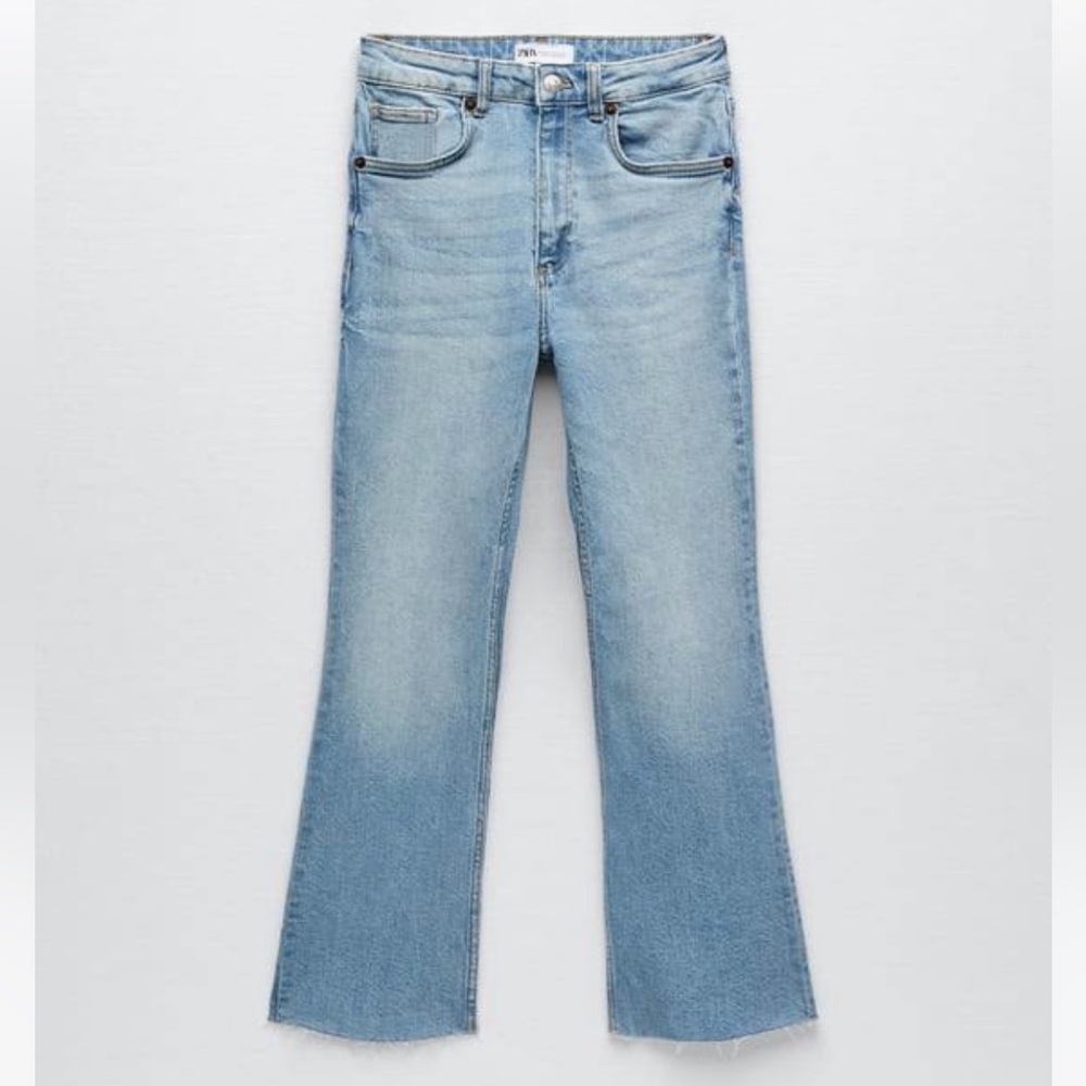 Zara high rise flare cropped jeans, light wash